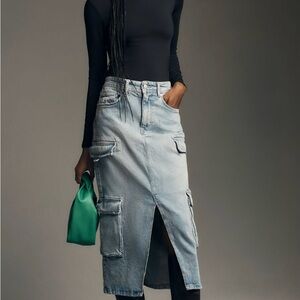 Pilcro Cargo Denim Midi Skirt, Front Slit, size 10, Stretch